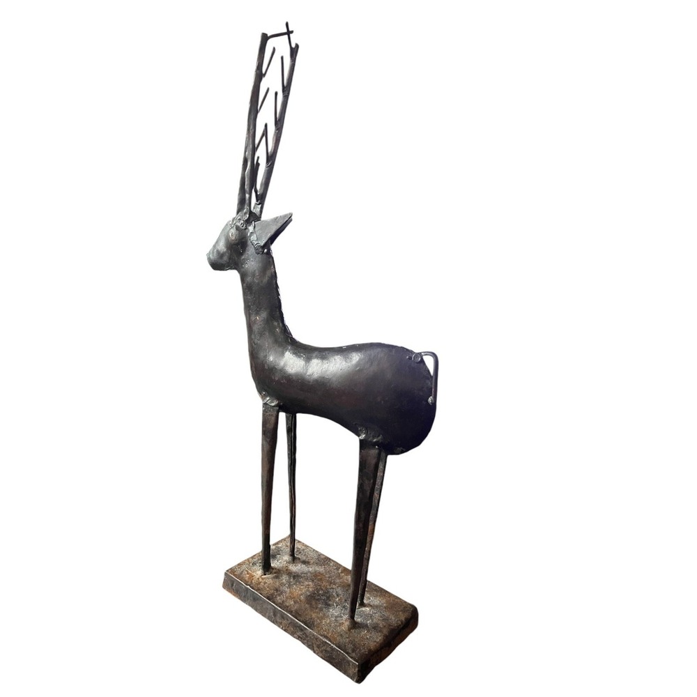 Vintage 18" Tall Rustic Metal Antelope Sculpture figure freestanding folk art - Picture 5 of 6